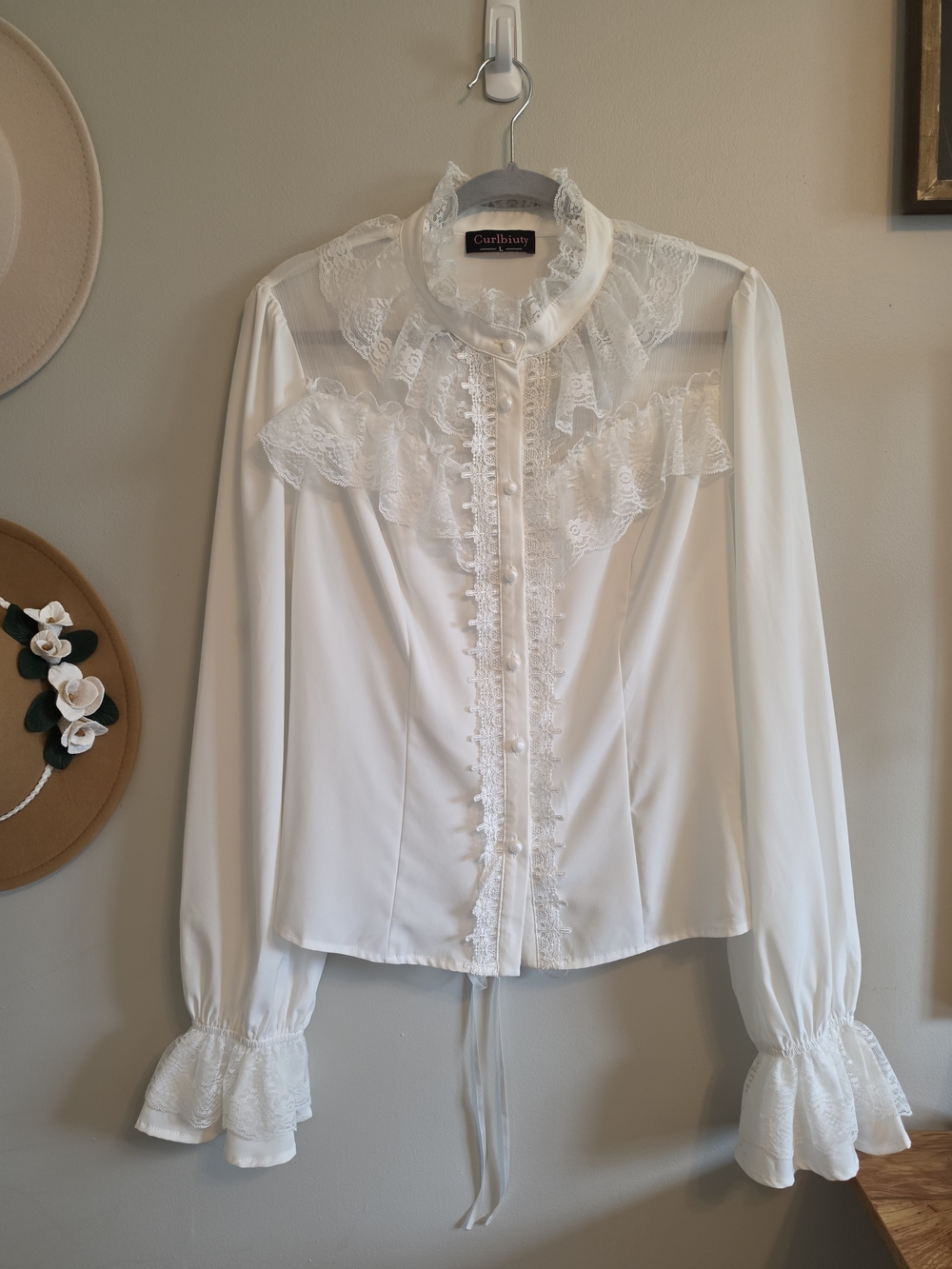 White Lace-Trim Victorian Blouse
